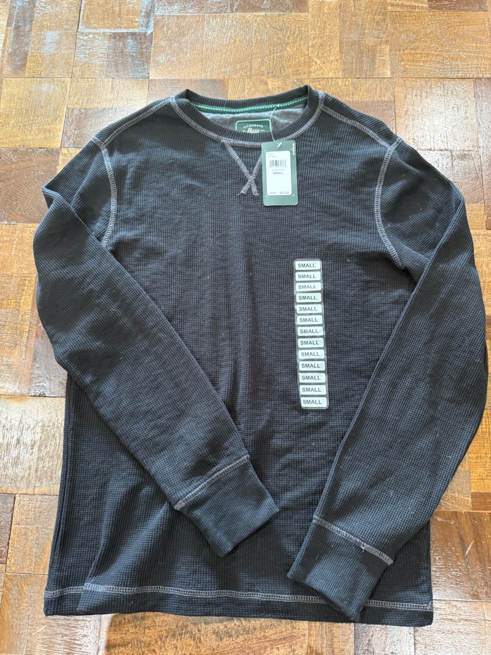 Bass Men's Black Crewneck Waffle-Knit Sweater